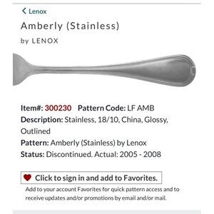 Lenox Amberly Stainless Flatware Set Glossy 18/10 China Discontinued
